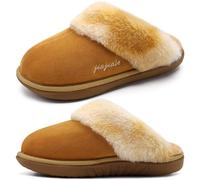 jiajiale Women's Cushion Support Slippers Ladies Scuff Orthotic Plantar Fasciitis Slipper With Soft Memory Foam Cozy Winter Warm Fluffy Suede House Shoes Indoor Outdoor Hard Rubber Sole Khaki UK3
