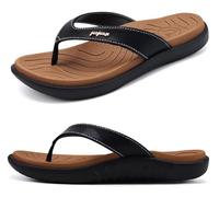 jiajiale Womens Fashion Orthotic Flip Flops Ladies Lightweight Comfortable Thick Cushion Support Yoga Mat Thong Sandals With Plantar Fasciitis Slip On Outdoor for Summer Khaki Black UK6