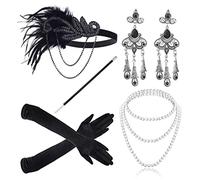 JIAJIAYI 1920 Accessories Set,1920s Flapper Great Gatsby Accessories Set,Roaring 20's Theme Flapper Costume Gatsby for Women,Ladies Charleston Fancy Decor(Black)