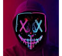 JIAJIAYI 2025 LED Halloween Light Up Mask EL Wire Scary Mask for Masquerade Light Up Face Mask for Men Women Kids Halloween Carnival Costume Festival Party (Ice Blue&pink)