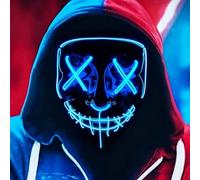 JIAJIAYI 2025 LED Halloween Light Up Mask EL Wire Scary Mask for Masquerade Light Up Face Mask for Men Women Kids Halloween Carnival Costume Festival Party (Blue&Orange)