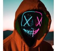 JIAJIAYI 2025 LED Halloween Purge Light Up Mask,EL Wire Scary Mask for Masquerade Cosplay,LED Rave Face Masks Costume 3 Lighting Modes for Men Women Kids Festival Party