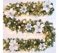 JIAJIAYI Christmas Garland Ornament with LED Lights Christmas Wreath,2.7M Christmas Decorated Rattan(Battery powered) for Fireplace Stairs Window Christmas Tree Xmas Party Home Decoration