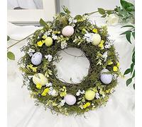 JIAJIAYI Easter Wreath,Egg Easter Door Decor Wreath with Flowers,Artificial Spring Easter Wreath with Mixed Flowers, Twigs and Pastel Eggs for Easter Holiday Home Wall Decorations