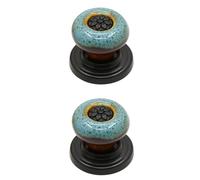 jiajulashou123 2 Pack Antique Cabinet Knobs Vintage Ceramic Drawer Pulls Furniture Door Knobs Round Single Hole Cupboard Knobs with Screws Wardrobe Handles for Dresser Cabinet,Decorative (B,Blue)