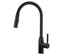jiajulashou123 Kitchen Faucet, Brass, Black, Contemporary Style, Single Handle, Swivel Spout, Pull-Down Sprayer, Deck Mount, 360° Swivel, Single Hole Installation, Kitchen Use