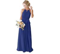 JIAJUPA Halter Chiffon Long Bridesmaid Dresses for Wedding Pleated Prom Evening Gown A Line Wedding Guest Dresses Royal Blue Size 10