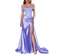 JIAJUPA Mermaid Off The Shoulder Prom Dresses Sparkly Sequin Satin Long Formal Evening Prom Party Gown Lavender Size 24