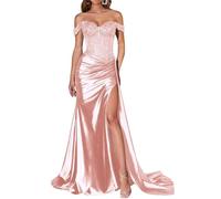 JIAJUPA Mermaid Off The Shoulder Prom Dresses Sparkly Sequin Satin Long Formal Evening Prom Party Gown Blush Pink Size 22