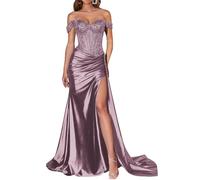 JIAJUPA Mermaid Off The Shoulder Prom Dresses Sparkly Sequin Satin Plus Size Long Formal Evening Prom Party Gown Wisteria Size 26