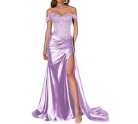 JIAJUPA Mermaid Off The Shoulder Prom Dresses Sparkly Sequin Satin Plus Size Long Formal Evening Prom Party Gown Lilac Size 30
