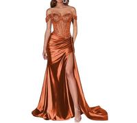 JIAJUPA Mermaid Off The Shoulder Prom Dresses Sparkly Sequin Satin Plus Size Long Formal Evening Prom Party Gown Burnt Orange Size 28