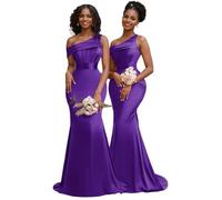 JIAJUPA Mermaid One Shoulder Bridesmaid Dresses for Women Satin Long Prom Dresses Formal Evening Gown Purple Size 12