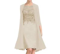 JIAJUPA Mother of The Bride Dresses for Wedding Tea Length Mother of Groom Dress with Jacket Wedding Guest Formal Gown Champagne Size 12