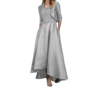 JIAJUPA Mother of The Bride Dresses for Wedding Tea Length Mother of Groom Dress with Jacket Wedding Guest Formal Gown Silver Size 26