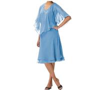 JIAJUPA Mother of The Bride Dresses for Wedding Tea Length Plus Size Formal Mother of Groom Dresses with Sleeves Blue Size 24