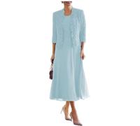 JIAJUPA Tea Length Mother of The Bride Dresses for Wedding with Jacket Chiffon Formal Evening Dresses with 3/4 Sleeves Sky Blue Size 24