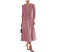 JIAJUPA Tea Length Mother of The Bride Dresses for Wedding with Jacket Chiffon Formal Evening Dresses with 3/4 Sleeves Dusty Pink Size 18