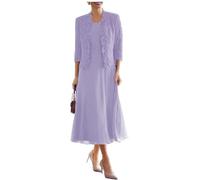 JIAJUPA Tea Length Mother of The Bride Dresses for Wedding with Jacket Chiffon Formal Evening Dresses with 3/4 Sleeves Lavender Size 16