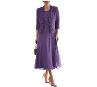JIAJUPA Tea Length Mother of The Bride Dresses for Wedding with Jacket Chiffon Formal Evening Dresses with 3/4 Sleeves Purple Size 22