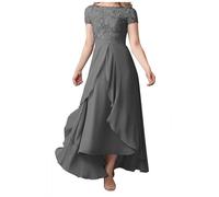 JIAJUPA Tea Length Mother of The Bride Dresses with Sleeves for Wedding V-Neck Plus Size Mother of Groom Dresses Formal Gown Steel Grey Size 26