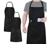 Jiakalamo 2 Pack Adjustable Bib Apron Long Ties with 2 Pockets Cooking Kitchen Che f Women Men Aprons for Home Kitchen, Restaurant, Coffee House, Baking Gardening BBQ