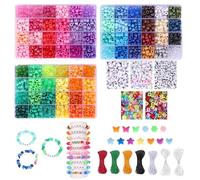 Jiakalamo 3600 Pony Beads, 1000 Letter Beads Bracelet Making Kit, 100 Colorful Pendant Bead with 7 Rolls of Elastic Cord, Colourful Bead Easy to Learn DIY Craft Making Kit(Rainbow)