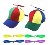 Jiakalamo Colourful Propeller Hat, 2pcs Rainbow Beach Baseball Cap with 4pcs Propeller, Adjustable Size for Adults(Color:Rainbow)