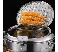 Jiakalamo Deep Fryer Pot, 2.2L Japanese Deep Frying Pot with Filter Lid and Frying Basket Stainless Steel Japanese Style Tempura Fryer Pan(silver)