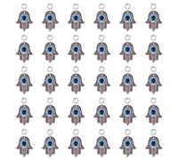 JIALEEY 30PCS Antique Silver Hamsa Hand Evil Eye Bead of Fatima Symbol Charms Hamsa Hand Beads Frame Charms for Jewelry Making Findings DIY Necklace Bracelet, Alloy, alloy