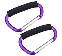 JIALEEY Strong Large Durable Buggy Carabiner Stroller Hooks Mummy Clip Pram Pushchair Grocery or Shopping and Plastic Bags Holder, 2 Pack Purple