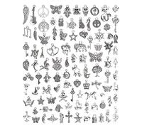 JIALEEY Wholesale Bulk Lots Jewelry Making Silver Charms Mixed Smooth Tibetan Silver Metal Charms Pendants DIY for Necklace Bracelet Jewelry Making and Crafting, 100 PCS, Alloy Steel, alloy