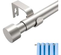 Jialexin Curtain Pole 40-116cm, Silver Stainless Steel Rail with Modern Cylinder Finials, 25mm Heavy Duty Metal Rod for Compact Spaces (16-46 Inch)