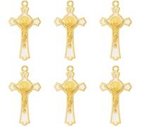 Jiali Q 12 Pack St Benedict Catholic Pendants, Gold Enamel Cross Charms