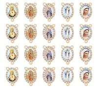 Jiali Q 20 Pcs Assorted Virgin Mary Rosary Centerpieces, 5 Styles x 4 Pcs, Rhinestone Catholic Medals 3-Hole Connector Charms for Jewelry Making, DIY Rosary Beads Bracelet Necklace Parts