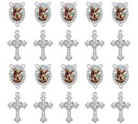 Jiali Q 20 Piece Set Rhinestone Catholic Saints Medal Connectors and Crystal Cross Charms for Religious Rosary Making Supplies (Silvery Saint Michael)