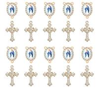 Jiali Q 20 Piece Set Rhinestone Catholic Saints Medal Connectors and Crystal Cross Charms for Religious Rosary Making Supplies, M, Alloy Steel, Rhinestone
