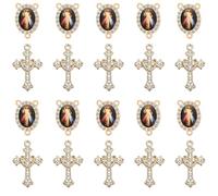 Jiali Q 20 Piece Set Rhinestone Catholic Saints Medal Connectors and Crystal Cross Charms for Religious Rosary Making Supplies (Golden Divine Mercy Jesus)