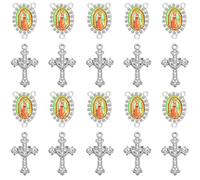 Jiali Q 20 Piece Set Rhinestone Catholic Saints Medal Connectors and Crystal Cross Charms for Religious Rosary Making Supplies (Silvery Our Lady of Guadalupe)