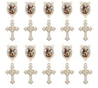 Jiali Q 20 Piece Set Rhinestone Catholic Saints Medal Connectors and Crystal Cross Charms for Religious Rosary Making Supplies (Golden Saint Michael)