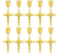 Jiali Q 20PCS Gold Rosary Making Kit with St Benedict Crucifix & Mary Centerpiece