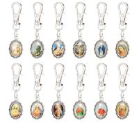 Jiali Q 30 Pieces Religious Art Medallion Charms with Lobster Clasp, Silver Antique Style Picture Frame Design, 1.7 Inch Length