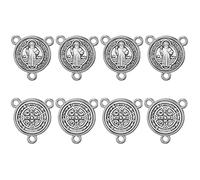 Jiali Q 30pcs Alloy Saint St Benedict of Nursia Patron Against Evil Medal Charm 3-Hole Rosary Centre Connecting 16mm for DIY Jewelry Making (Silver)