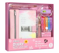 JIALILI Diary with Lock for Girls Ages 8-12, Kids Journal with Lock, Password Journal Notebook Kit for Teen Girls, 256 Pages Secrect Diary, Birthday Gifts for 6 7 8 9 10 11 12 Year Old Girls