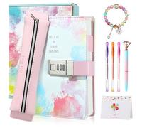 JIALILI Diary with Lock for Girls Ages 8 9 10 11 12 Year Old, Kid Secret Notebook Locked Diary with Pens, 256 Pages Trendy Watercolor Journal with Lock for Teen Girls 8-12 Birthday Gift