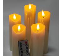 Jialine Flameless Candles 5" 6" 7" 8" 9" Set of 5 Ivory Real Wax Battery Candle,Realistic Dancing Flickering Wick led Candles with 24 Hour Timer and 10 Key Remote Control for Parties,Home,Christmas