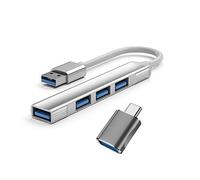 JIALUU 4 Ports USB Hub, with USB Female to Type C Male Adapter, USB 3.0 Fast Data Transfer USB Splitter, Compatible for Laptop,PC,MacBook, Mac Pro, Mac Mini, Mobile HDD, Surface Pro and More……