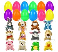 JIALWEN 12 Pack Filled Easter Eggs with Plush Animal, Easter Basket Stuffers Plastic Easter Eggs Prefilled Surprise Plush Toys Easter Gifts Hunt Party Favors for Toddler Boys Girls