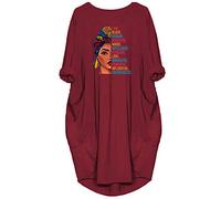 JiaMa Black Woman Beautiful Magic Long Sleeve Loose Pocket Oversize Tunic Dress - Red - Medium