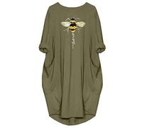JiaMa womens Let it be Long Sleeve Loose Pocket Oversize Tunic Pockets Dress, Green01, X-Large